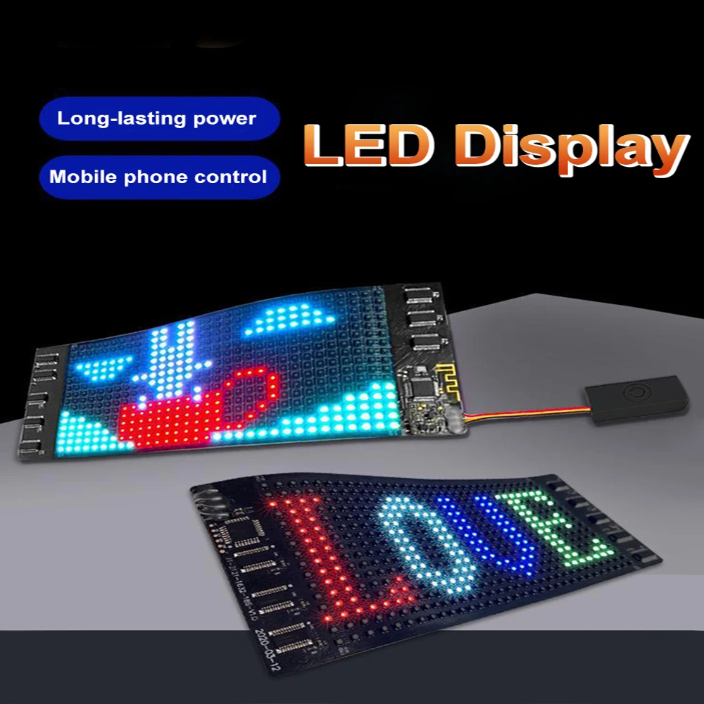 Car LED Display Flexible Full Color Vehicle LED Screen APP Control Programmable Advertising Animation Word Scrolling Panel16X32