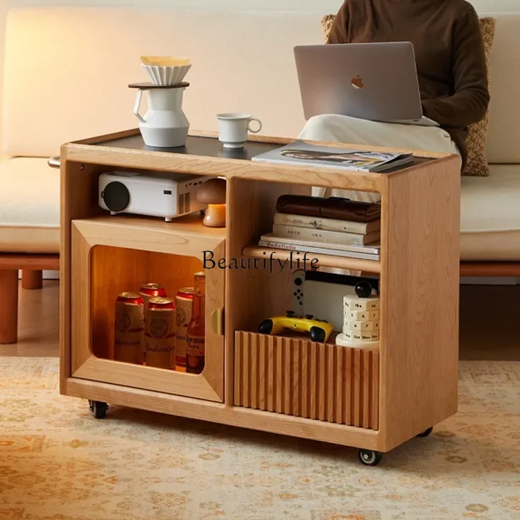 

Sofa side cabinet Storage removable solid wood storage Side cabinet Rock slab coffee table