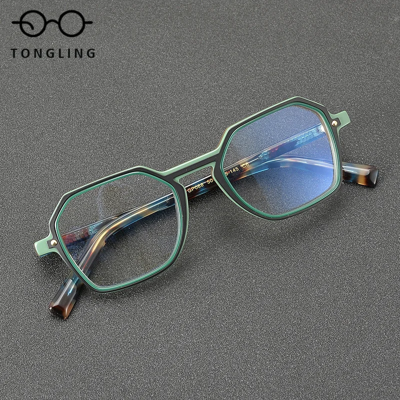 2025 New Top Fashion Women Handcrafted Pieced Together Acetate Retro Men Polygonal Geometric Design Personalized Eyeglass Frame