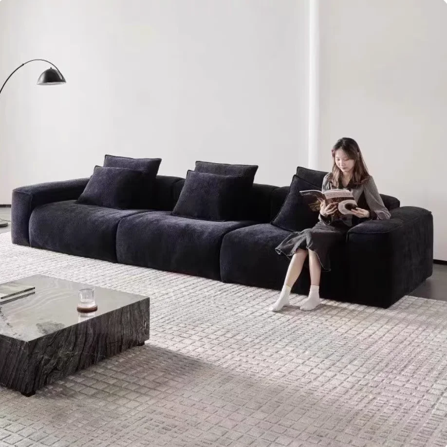 Italian modern style 3 4 5 6 7 seats black sofa fabric chenille set suitable for large, medium and small apartments
