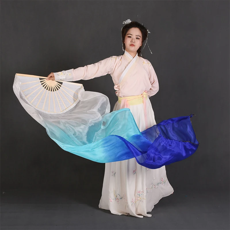 1 Pcs Women Belly Dance Fan Gradient Color Dance Practice Imitation Silk Fans Veil 1.8m Long Chinese Style Rayon Silk Fans
