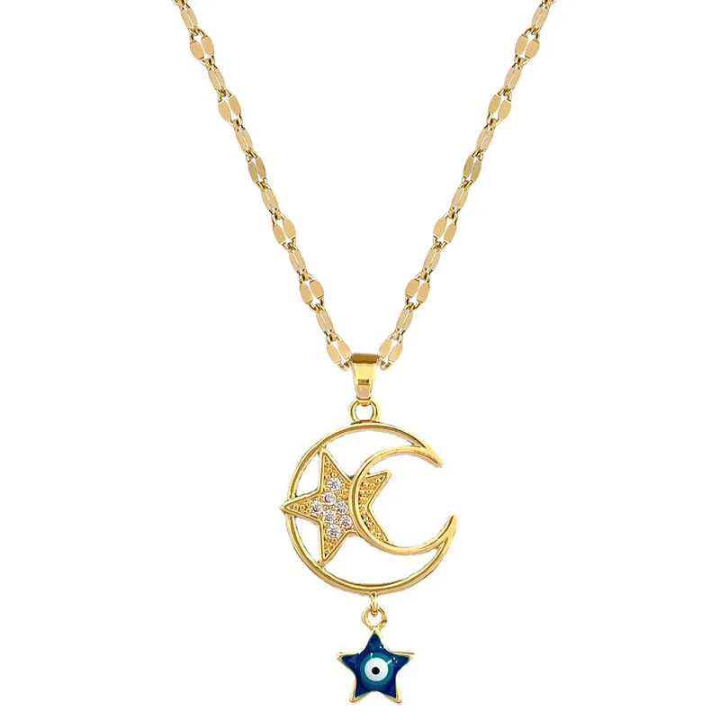 Pendentif en titane évidé pour femme, conception en acier, étoile, lune, œil, luxe, banquet, mariage, collier, cadeau de bijoux