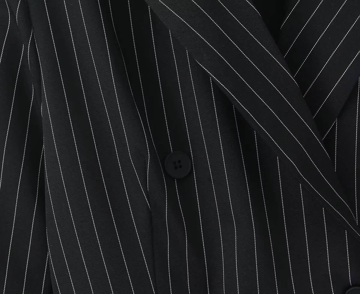 ZERAINS أزياء نسائية جديدة على الطراز الأوروبي والأمريكي، بدلة مخططة بسيطة بحاشية مكشكشة مزدوجة الصدر #3