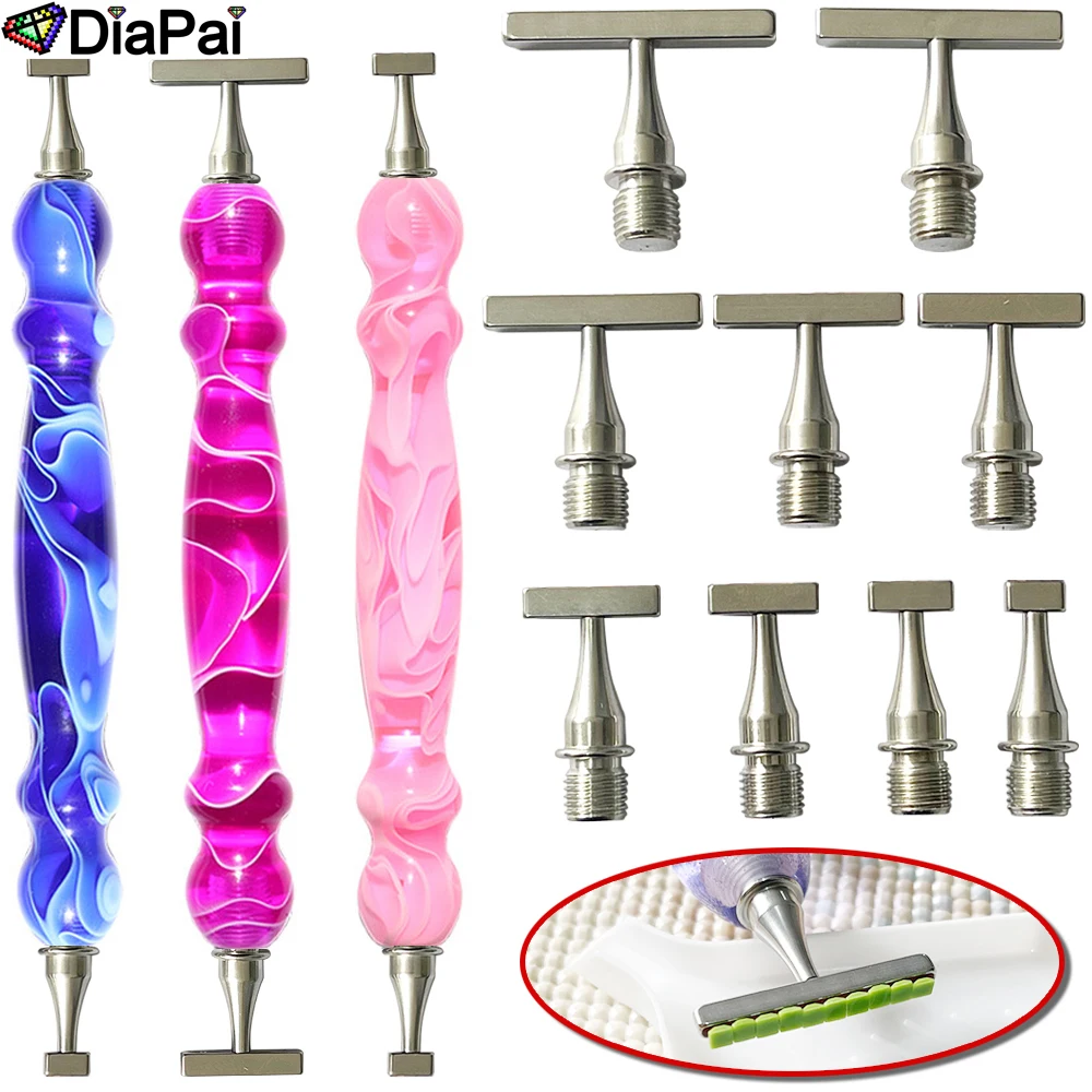 DIAPAI Multifunctional Metal Screw Thread Tips，NEW Threaded Diamond Painting Dot Drill Tool，9pcs Bits Accessories Embroidery Pen