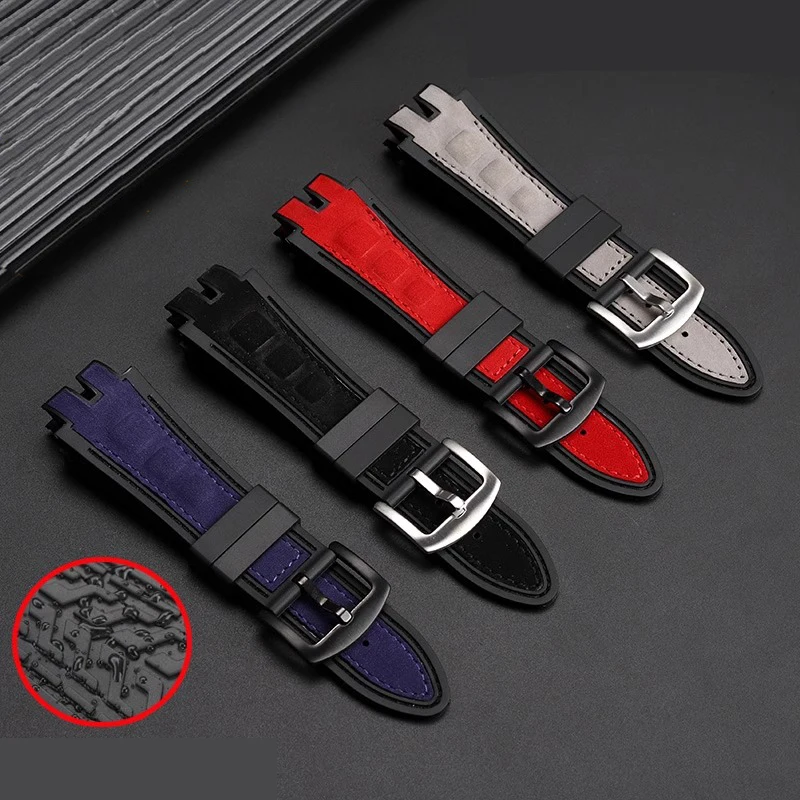 28mm Nubuck Nylon Leather Belt Soft Rubber Back Watch Band Accessories For Roger Dubuis Strap EXCALIBUR Series Pin Buckle