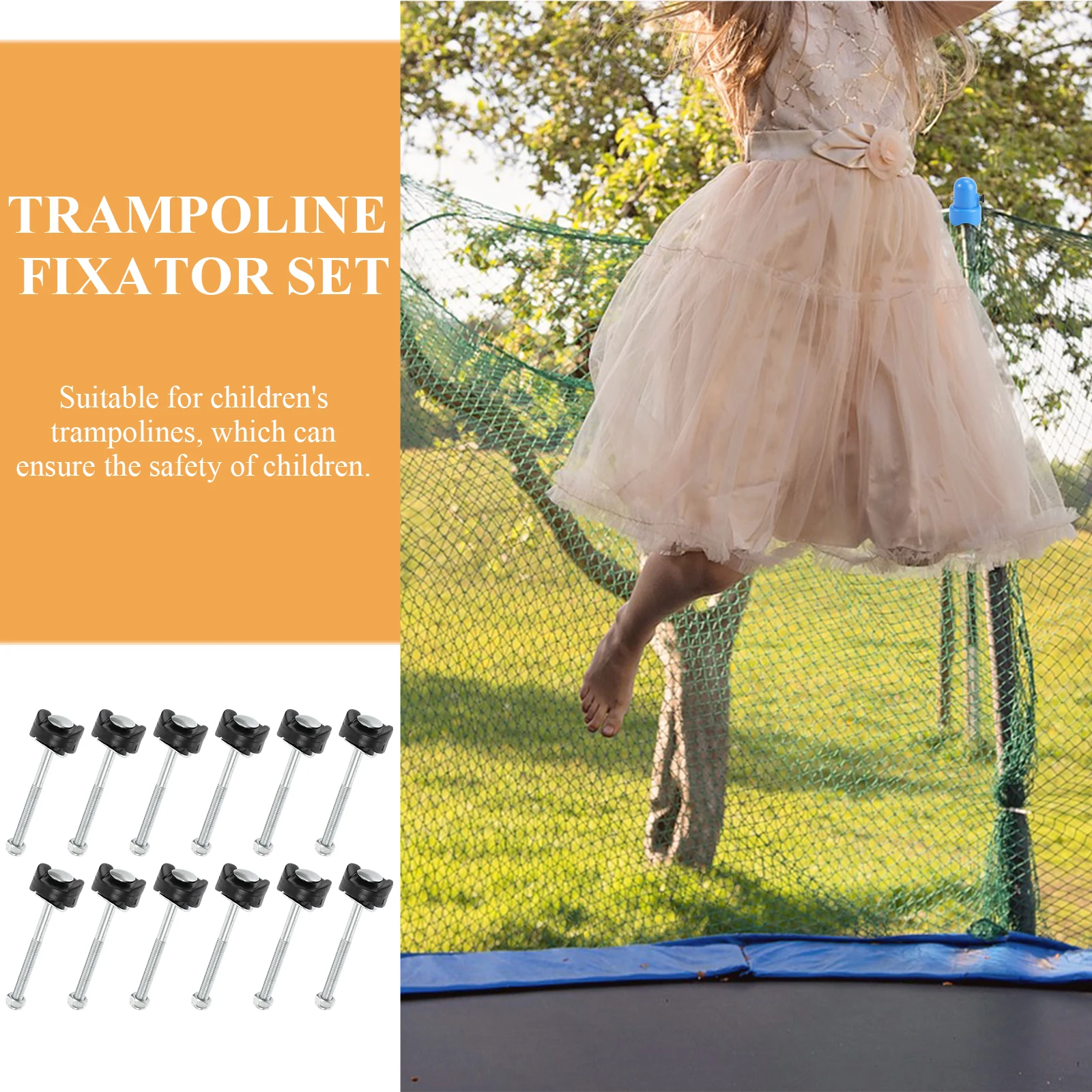 

12Pcs Trampoline Fixator Set Long Screws Iron Material Stable Safe Quick Installation Children Accessories Trampoline Screws