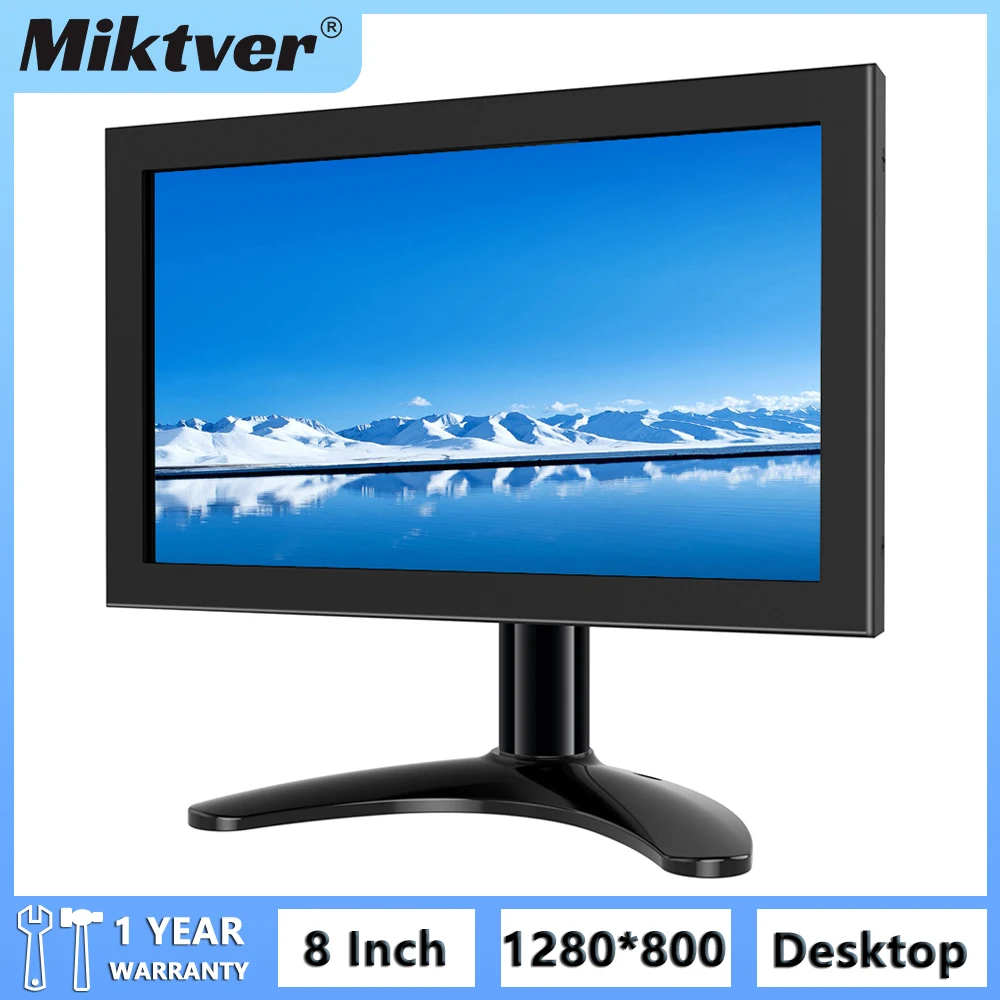 Miktver 데스크톱 모니터 풀 HD 1280x800 소형 TV, 내장 스피커 VGA 및 HDMI 외부 디스플레이, 컴퓨터 CCTV용, 8 인치, 10/12 인치