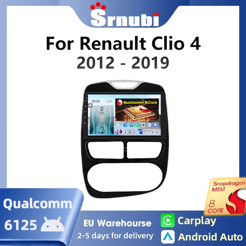 Autoradio 2 Din Bluetooth 5.0 Qualcomm 6125 Carplay Android Auto pour Renault Clio 4 2012 - 2019 Lecteur Multimédia GPS Navigation 5GHz WIFI RDS FM AM Écran Tactile EQ Stéréo
