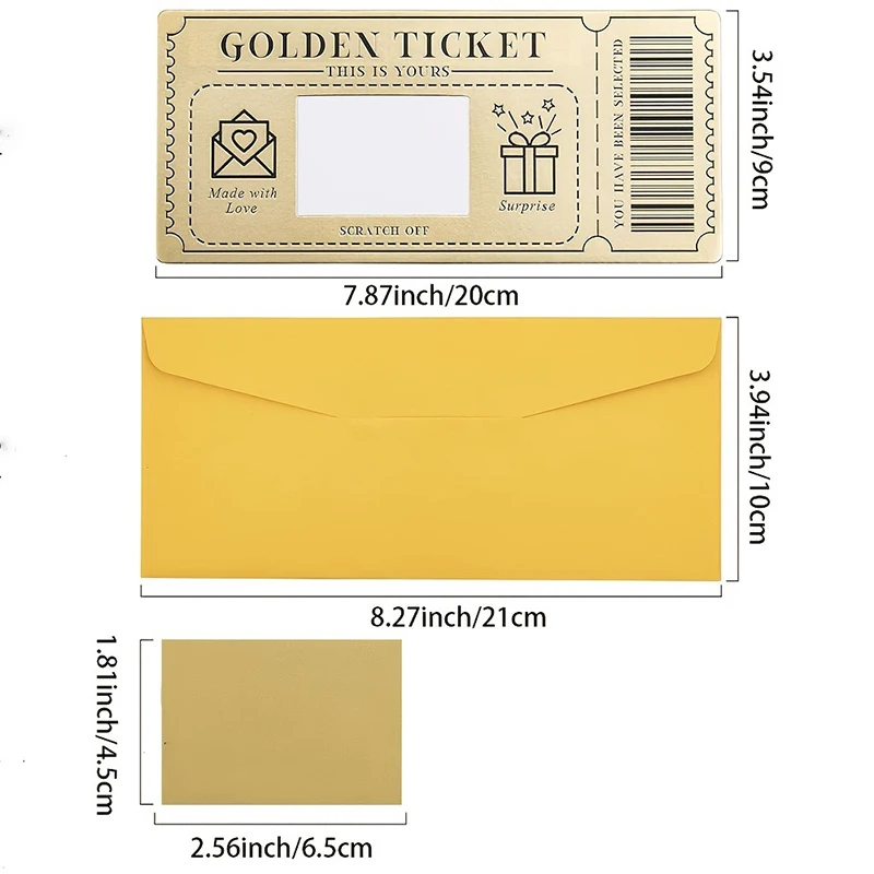 6 Pieces Golden Ticket Scratch-off Cards With Envelopes, Scratch & Reveal Surprise Ticket For Writing Your Own Special view 6