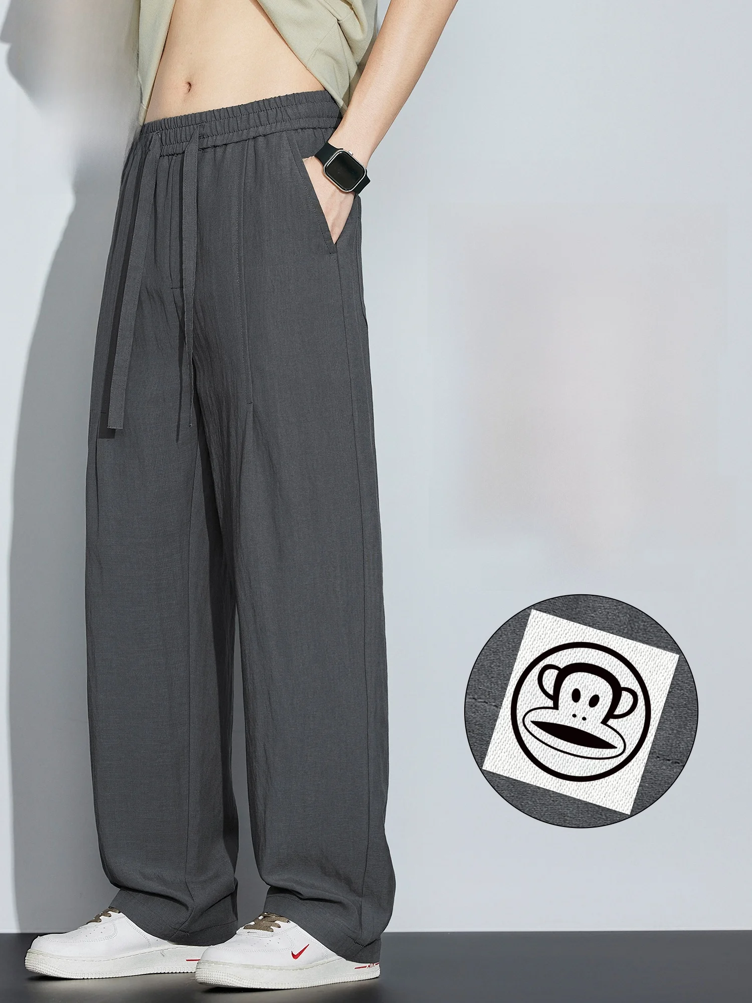 

PaulFrank Men's Casual Pants Summer Loose Straight Leg Dra Long Linen Wide Leg Pants Comfortable Straight Fit