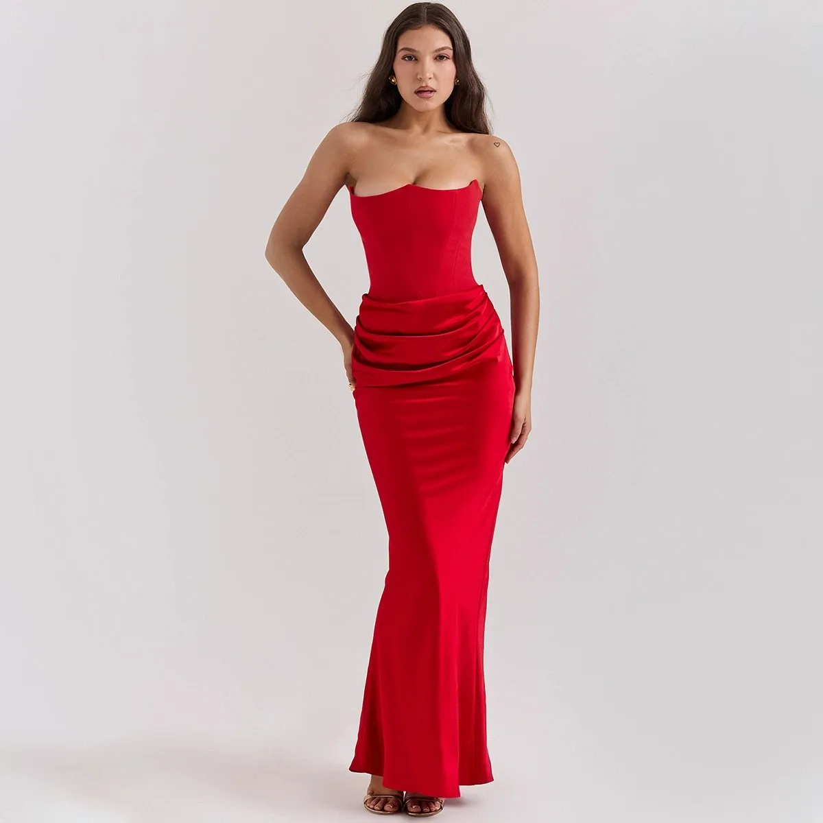Backless Strapless Mermaid Long Party Dress for Wedding Guest Elegant Prom Bodycon Solid Color Sleeveless Wedding Party Dress