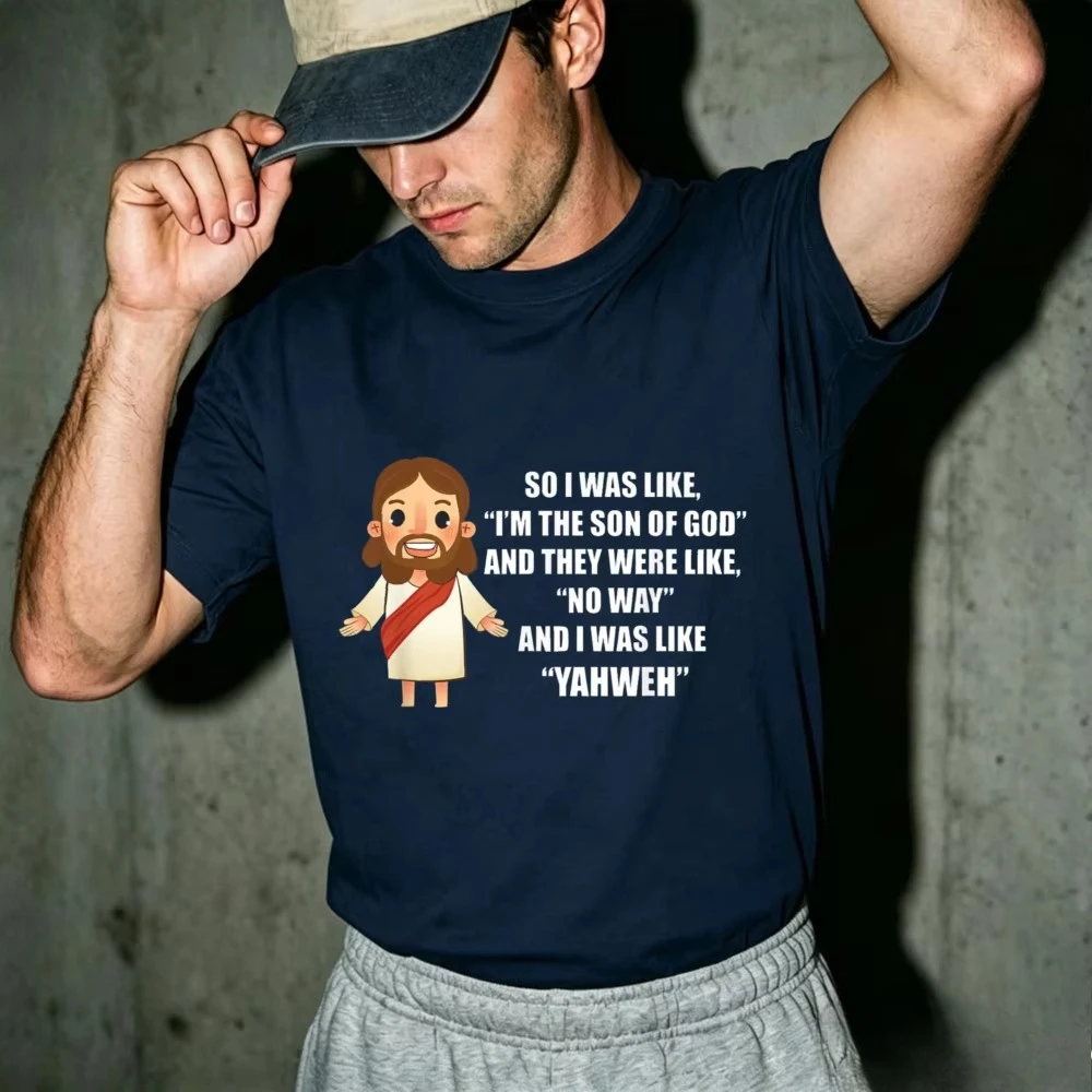 Funny Jesus Yahweh Pun Graphic T Shirt Men Christian Faith Religious Tee Christian Believers Church Daily Outfit Tops