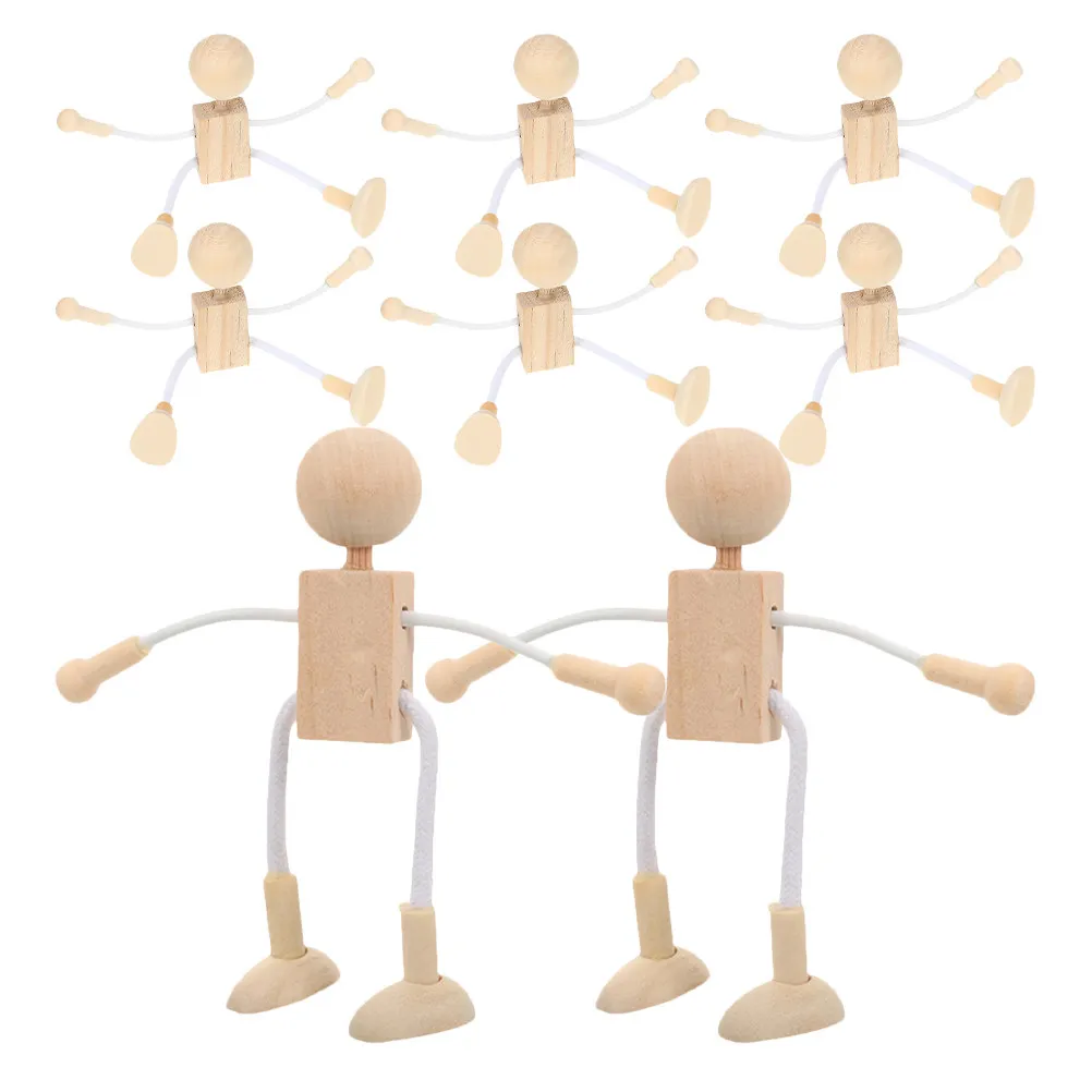 8Pcs Wooden Peg Unfinished DIY Craft Figures Natural Wood for Kids Painting Drawing Shaping Creative Play Learning