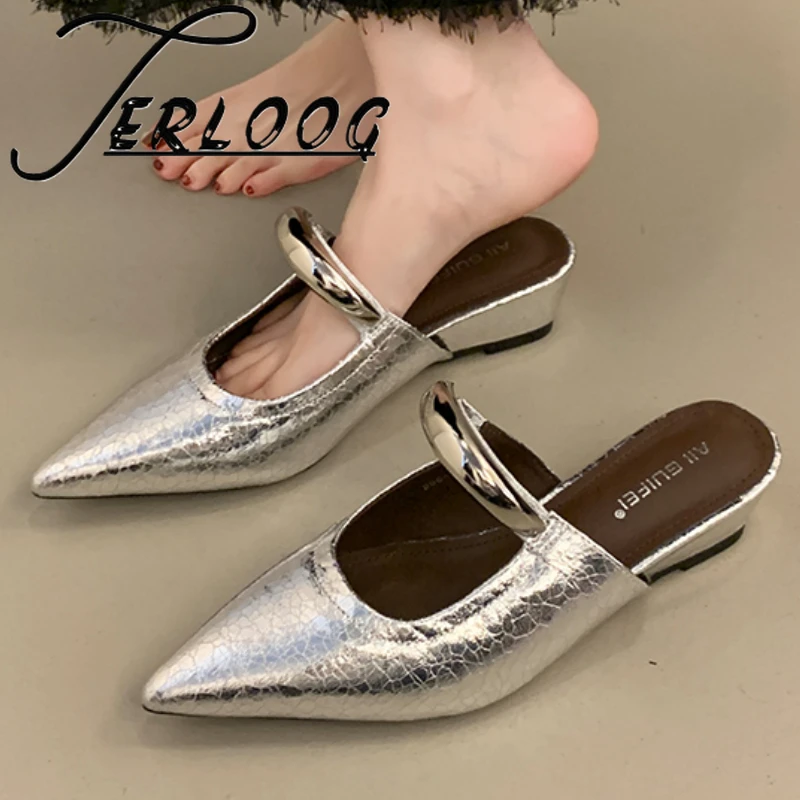 

Wedges Pointed Toe Women Mules Shoes Summer Slippers 2025 New Heeled Sandals Slingback Sexy Party Dress Woman Shoes Zapatillas