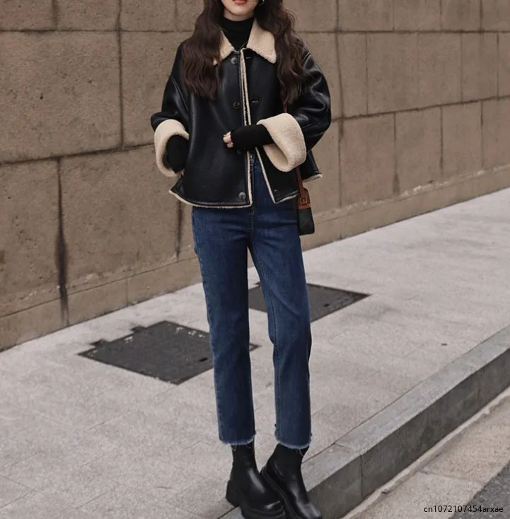 Woolen Thicken Warm Blends Lapel Long Sleeve Coat Women Zipper Pocket Jacket 2023 Winter Fashion Lady Streetwear Jackets