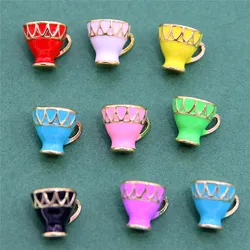 10pcs 16*13mm Mixed Color Enamel Glaze Metal Tea Cup Coffee Cup Pendant DIY Sweater Necklace Pendant, Bracelet Accessories