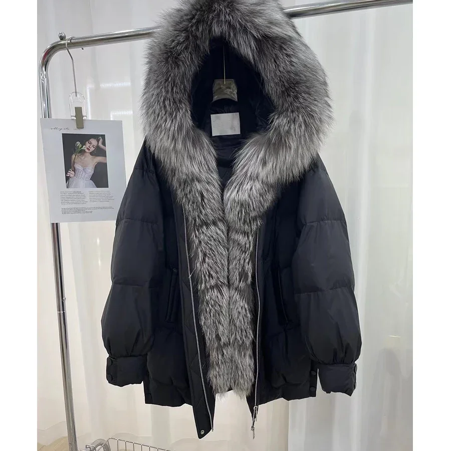 Women Jackets For Winter With Natural Fox Fur Mid-Length Best Selling Warm Real Fur Goose Down Jacket