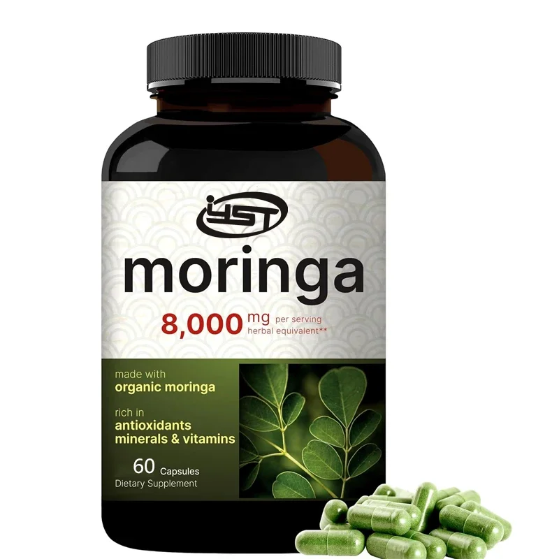 

Moringa Capsules 8000 milligrams per serving | Green Superfood, Skin Health and Immune Support | Non GMO, gluten free