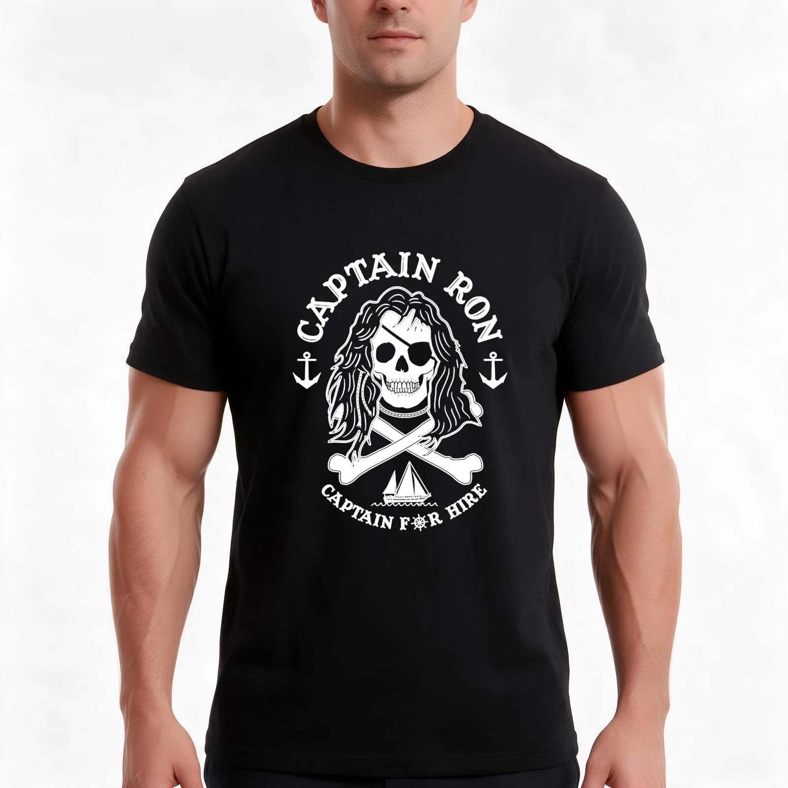 Captain Ron: Captain For Hire T-Shirt, Summer Casual Cotton Tee, Oversized Streetwear Tops, Vintage Graphic Print, 100% Cotton