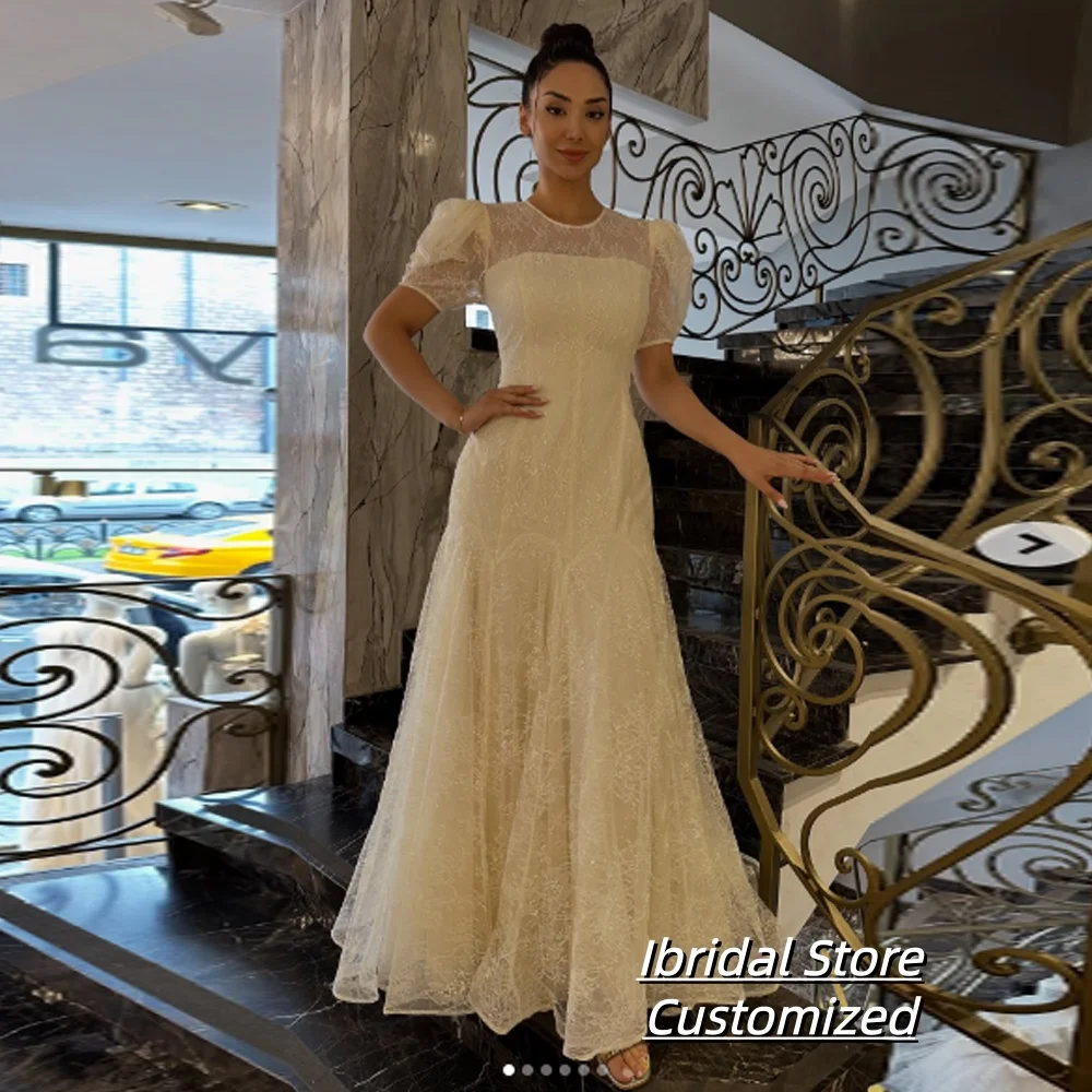 

Customized Modern Full Lace A-line Prom Dress Ruched Pleat Matching Organza O- Neck Long Evening Dresses Bespoke Gowns