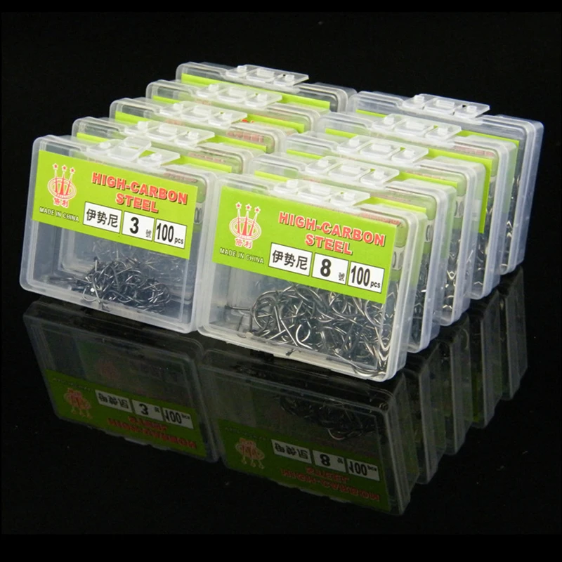 100pcs Boxed Iseini Hooks Barbed High Carbon Steel Table Fishing Carp Carp Grass Carp