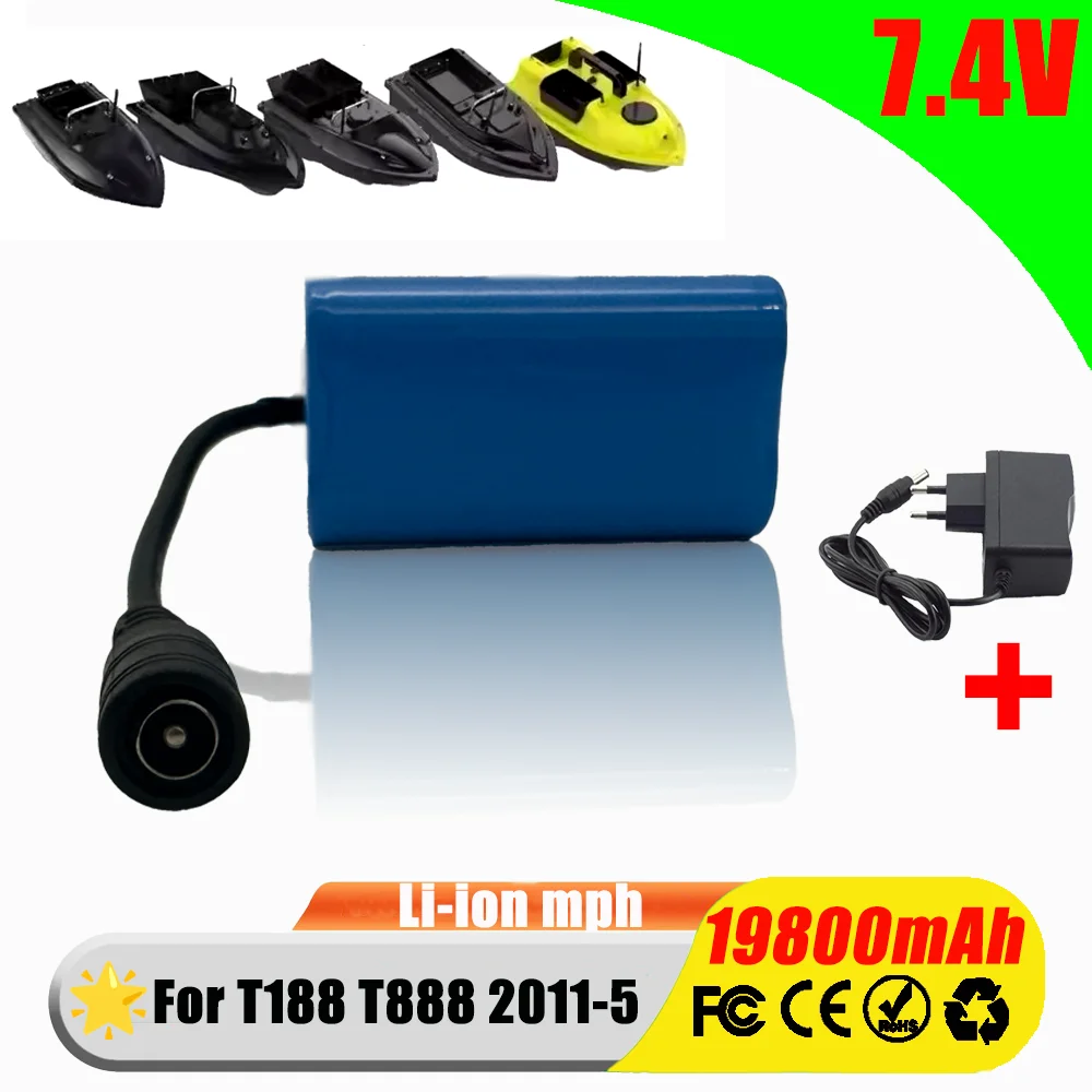 

high 7.4V quality19800Mah RC Boats Battery For T188 T888 2011-5 C18 H18 Remote Control Fishing Bait Boat Ship Parts Accessories