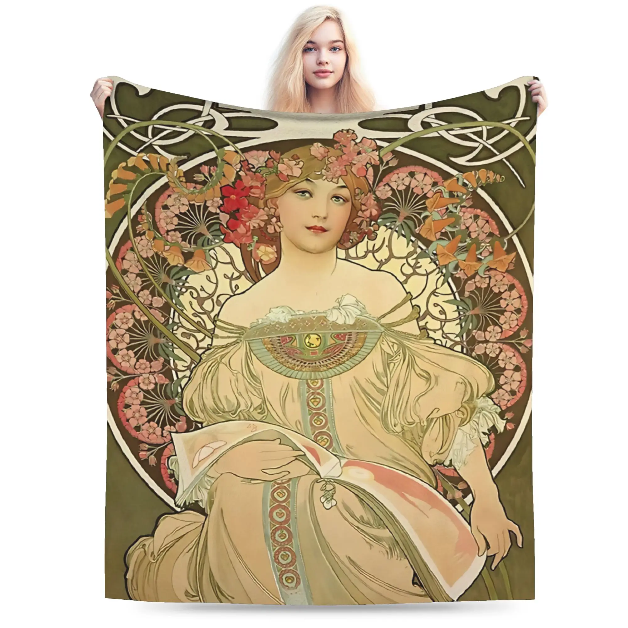 Language of Flowers Alphonse Mucha   Warm Soft Blanket  Girls Boys Plush Bedding Throws Comfortable Living Room Flannel