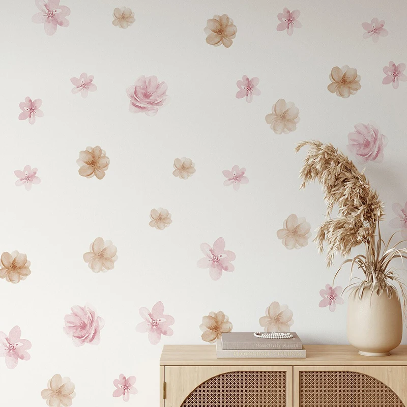 Boho Pink Virág- Botanikus fali matricák decoratie számára gyerekeknek szoba Életszerű szoba Belföld Doktor House dekor bakelit fali decals Mesterkedés freskó