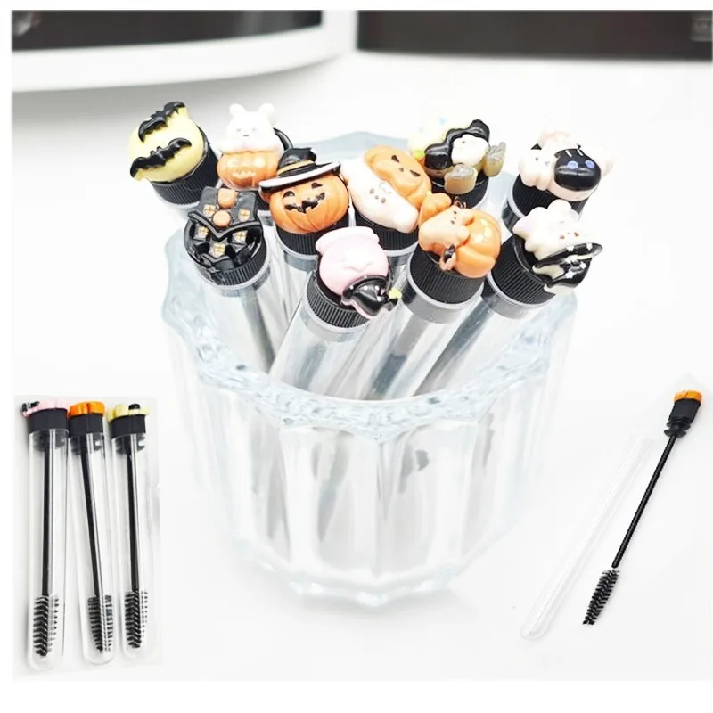 20pcs Women Halloween Tube Mascara Wand - Spooky & Cute With Tube Eyelash Wands Eyebrow Brush Replaceable Reusable Eyelash Brush