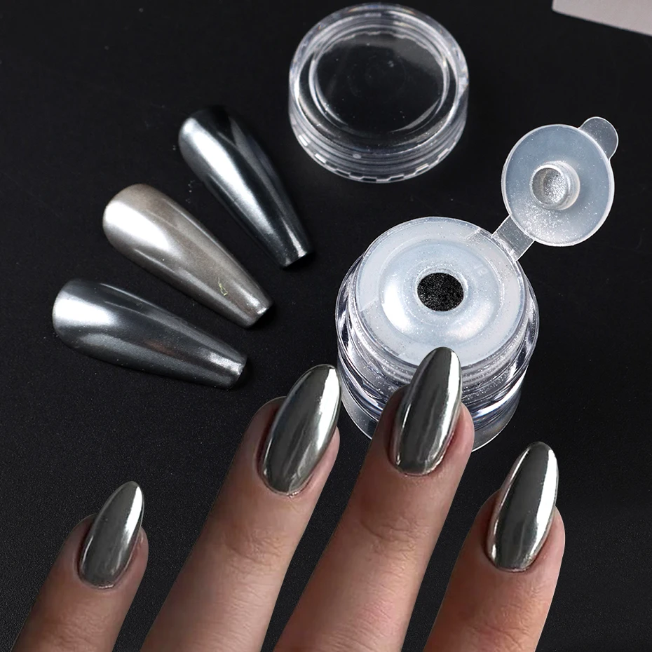 Polvo de uñas con espejo cromado negro Y2K, pigmento nacarado metálico, estilo gótico, decoración de polvo para frotamiento, manicura