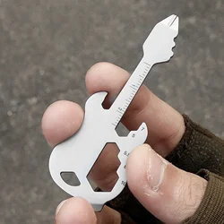 12 In 1 Stainless Tool Multi-Tool Portable Guitar Shape Key Chain Screwdriver Key Ring Pocket Multipurpose Camping Multitool