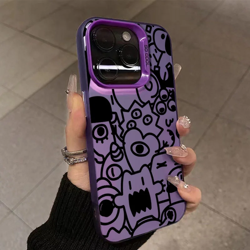 Super Cool Black Graffiti Anti-fall Phone Case for iPhone 16 15 14