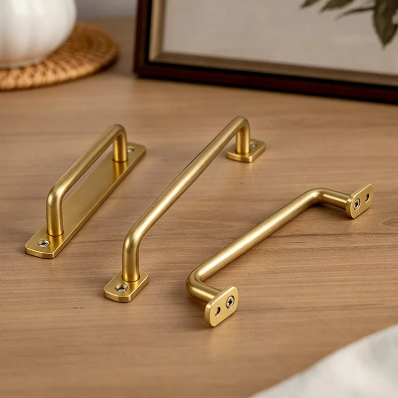 Brass Cabinet Handles Slight-luxury Wardrobe Pulls with Plate Gold Drawer Dresser Closet Handle Furniture Door Pull Handle