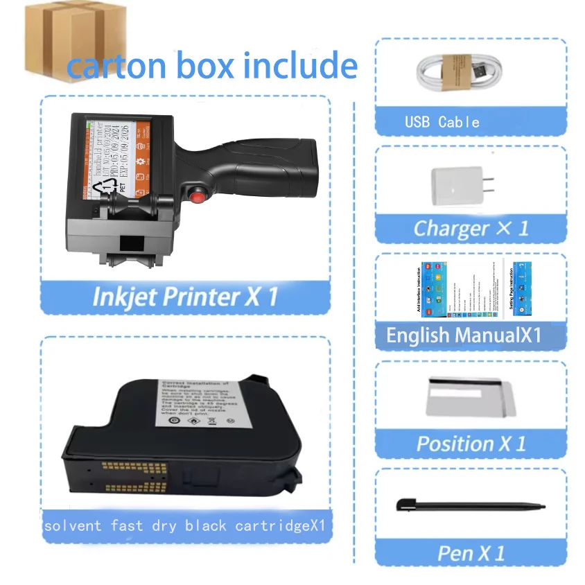 YS300  12.7mm English languages code date number logo expiry date label plastic carton hand jet handheld thermal inkjet printer