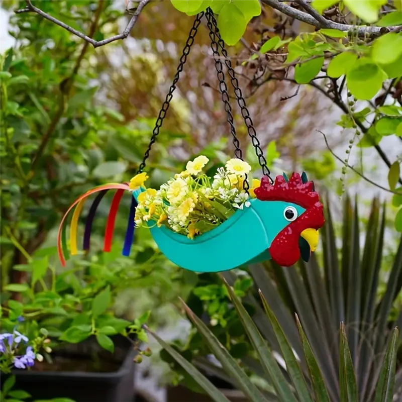 

BAAG-Bright Colorful Chicken Hanging Planter Yard Decor Hanging Planter For Indoor Outdoor Decor, Plant Holder Flower Pots
