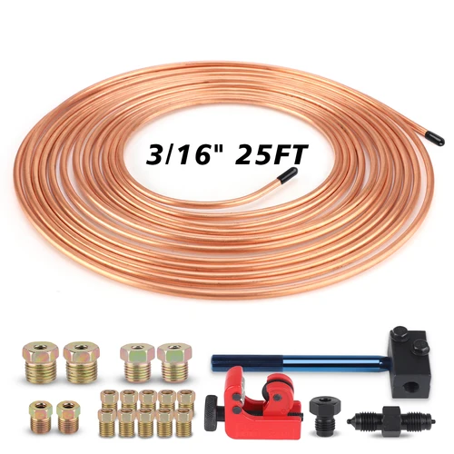 CNSPEED 25 pies 3/16 ""OD tubo de freno de aleación de níquel y cobre con herramienta de doble abocardado cortador de tubos 16 Uds Kit de reparación de tuercas de tubo