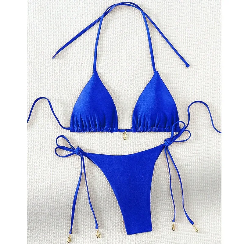 เซ็กซี่ Halter ชุดบิกินี่สีทึบชุดว่ายน้ําสตรี 2 ชิ้นสามเหลี่ยมชุดว่ายน้ําชุดว่ายน้ําฤดูร้อนบราซิล Biquinis