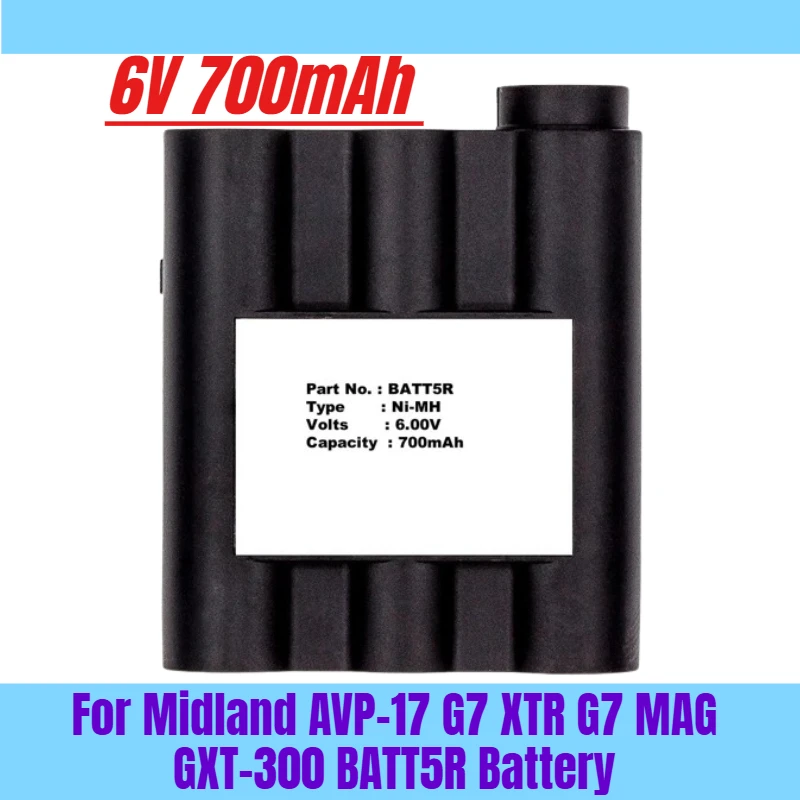 

6V 700mAh for Midland AVP-17 G7 XTR G7 MAG GXT-300 BATT5R Battery