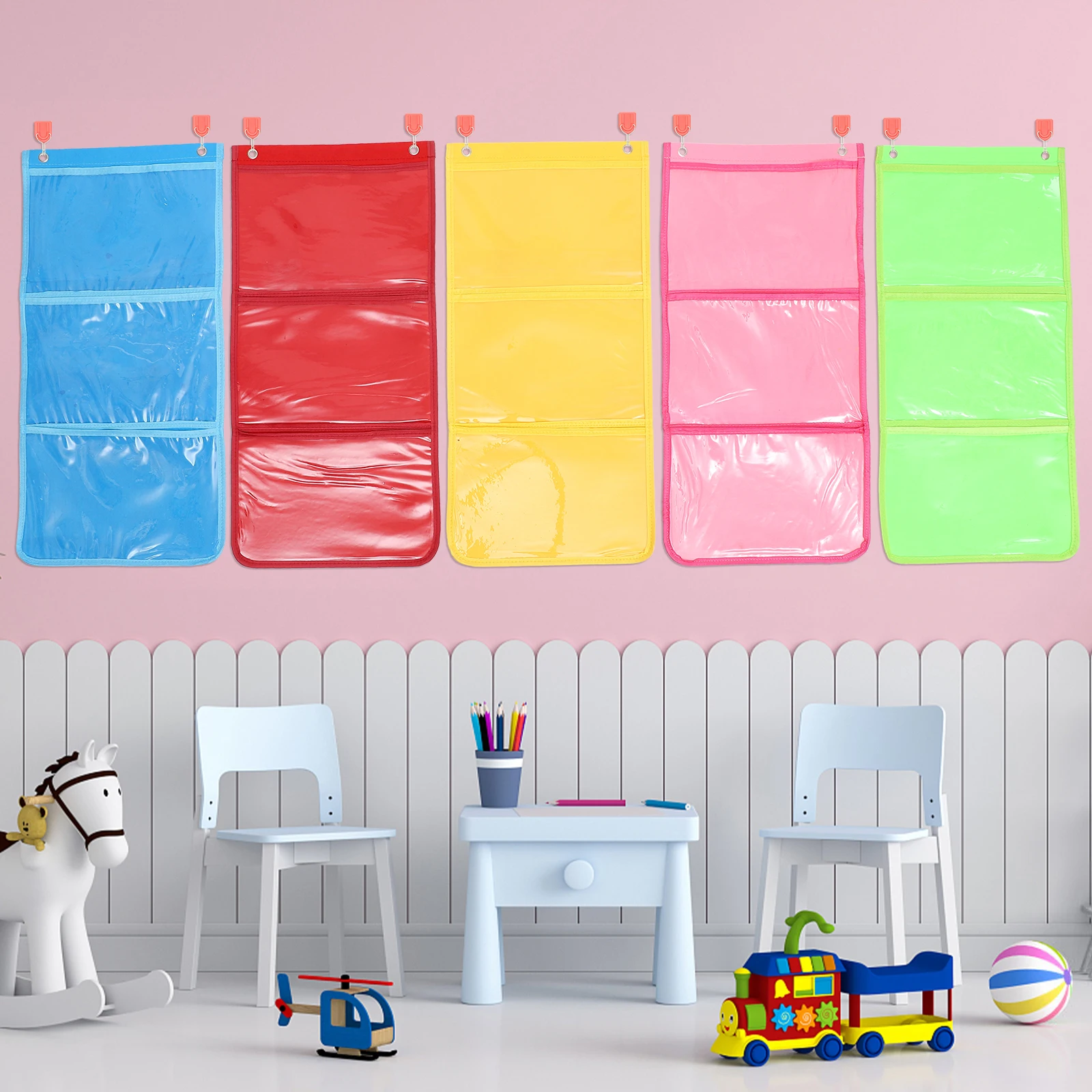 

5pcs Painting Storage Bag A4 Transparent Felt Kids Art Works Display Wall Hanging ganizer Multi Function Pouch Classroom Use