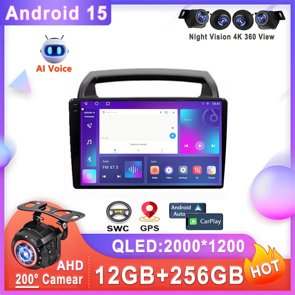 Car Android 15 Auto Radio For KIA Carnival VQ 2006 - 2014 Multimedia Player No 2din DVD Stereo Head Unit QLED Screen Dash Cam 5G