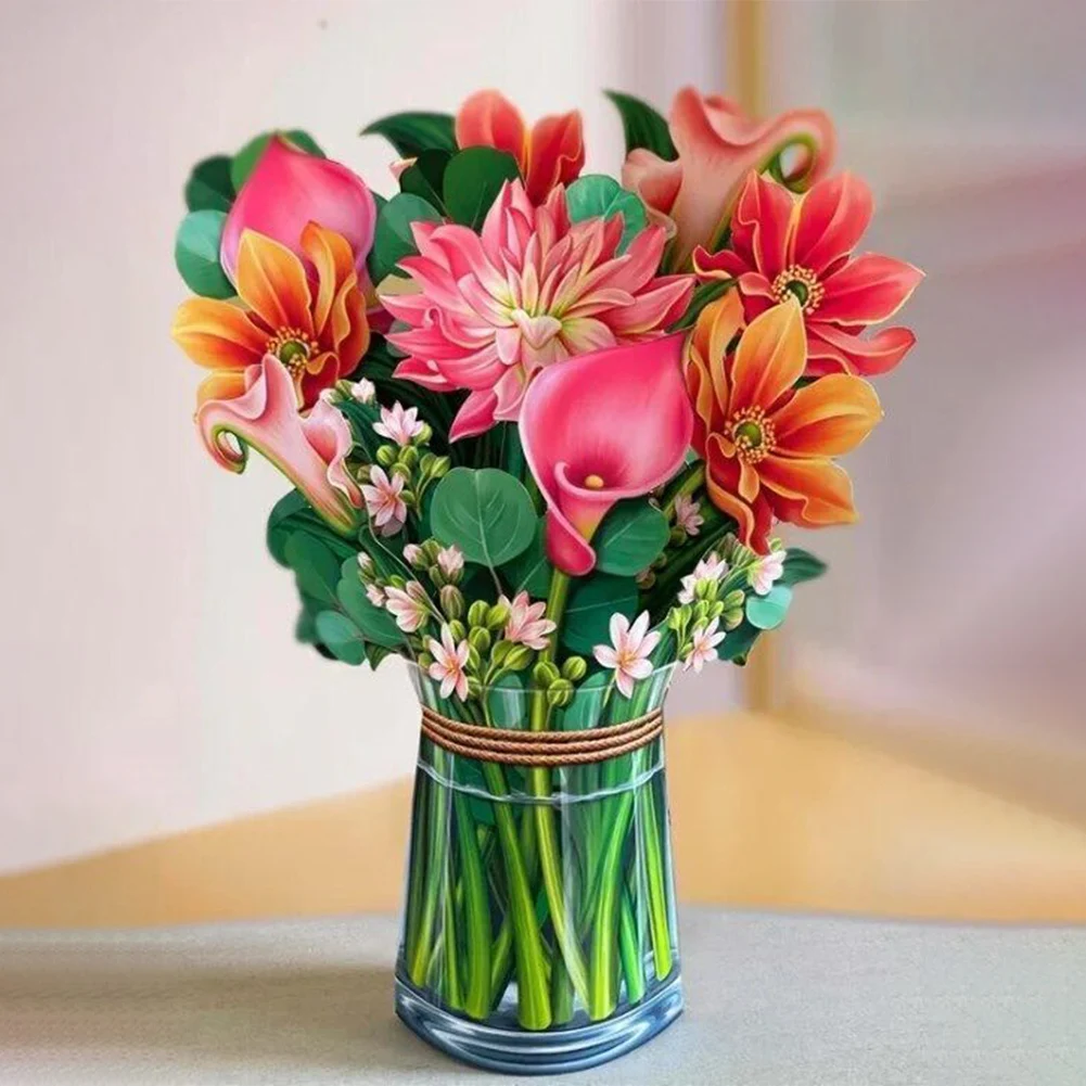 3D 팝업 꽃 인사 카드, 어머니의 날 종이 업 꽃 부케, 생일 발렌타인 데이 엽서 선물