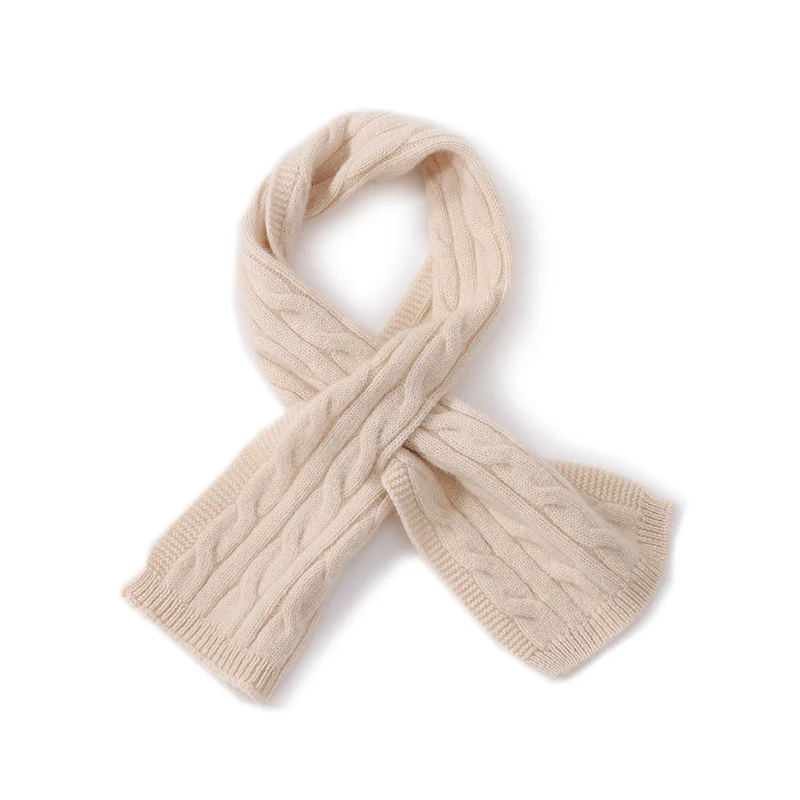 

Male/Female 100% Cashmere Small Scarf Fashionable Knitted Neckwear Autumn/Winter Warm Perforated Cross Fried Dough Twists Neck