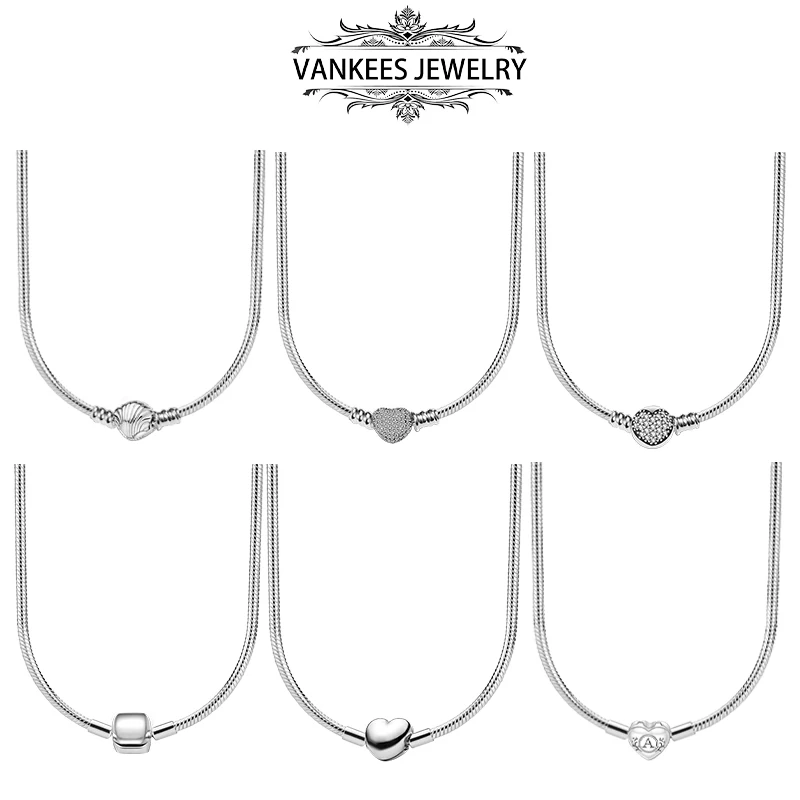 2024New Hot Sale 925 Sterling Silver Classic Heart Shaped Women\'s Necklace Suitable for Pendant Fashion Pendant Jewelry DIY Gift