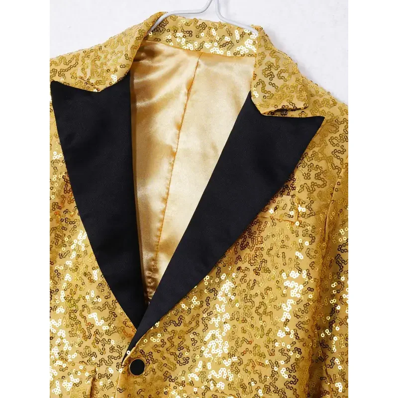 Sky01 Блейзер с блестящими пайетками для мальчиков Стильная куртка Пальто Блейзер Смокинг для свадьбы Банкета День рождения Хип-хоп Джазовая сцена Wd01@