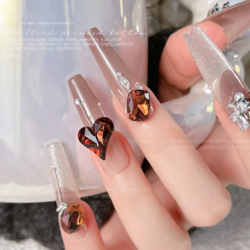 5 stks nagel steentjes bedels kristal diamanten sieraden nieuwe koffie kleur nagel stapel diamant nail art sieraden