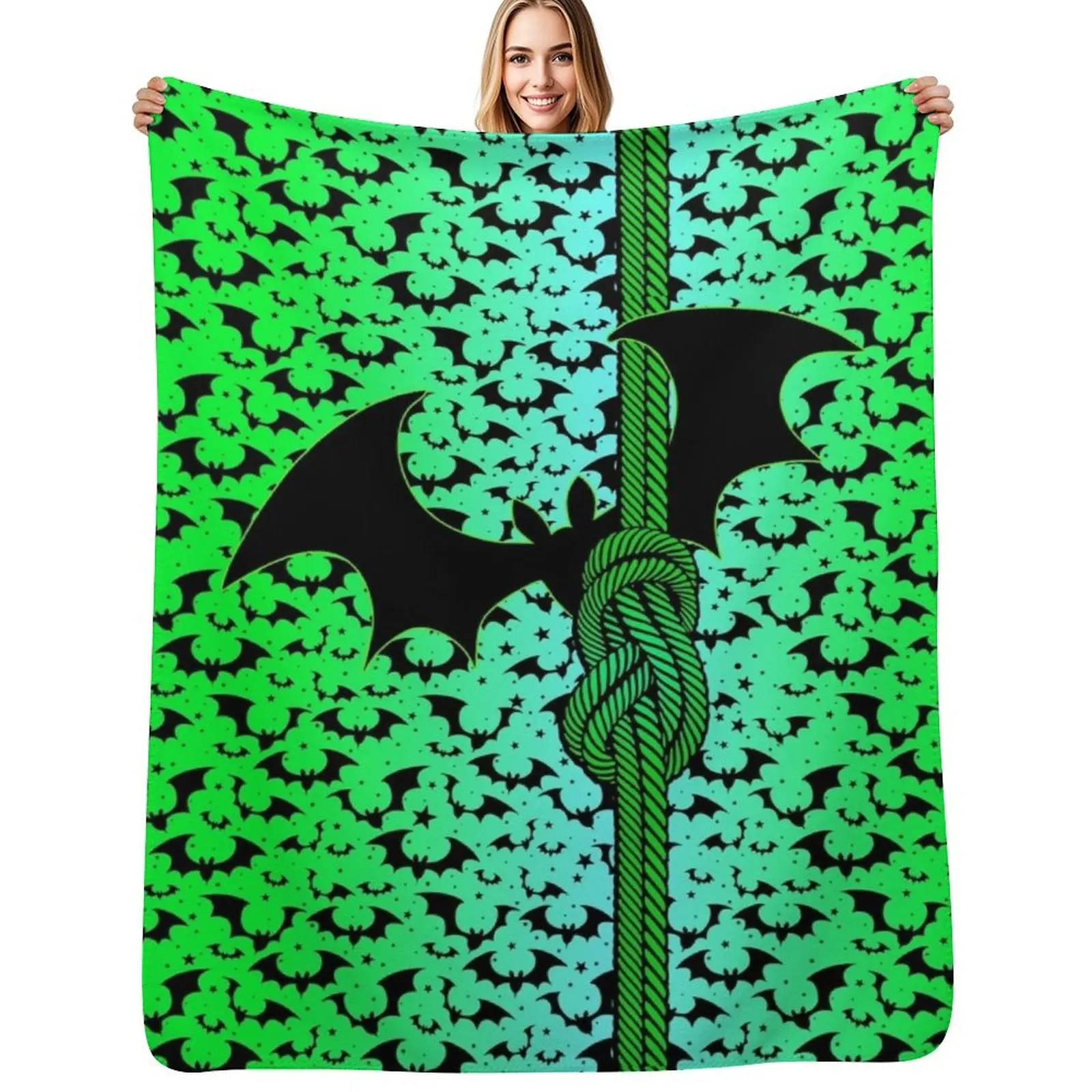 Bat and Rope Knot Neon Green - Climbing Throw Blanket Compact Warm Blanket for Car Road Trip