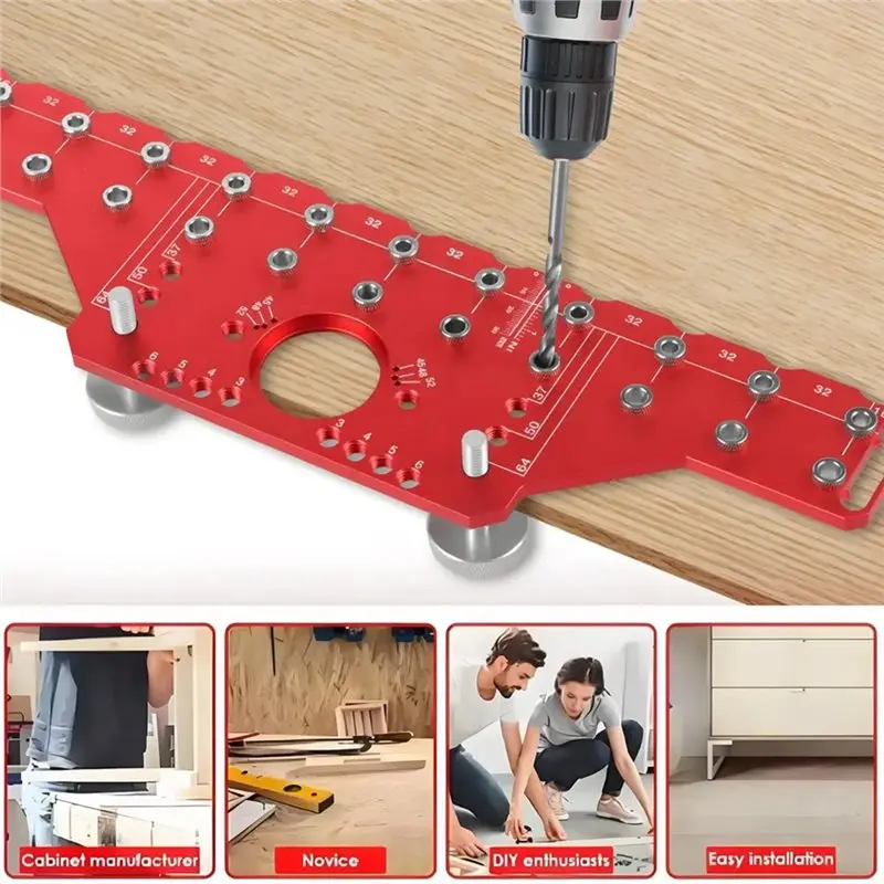 A03F-Woodworking Hole Drilling Guide Set For Cabinet Doors For Shelf Pins And Hinge Installation