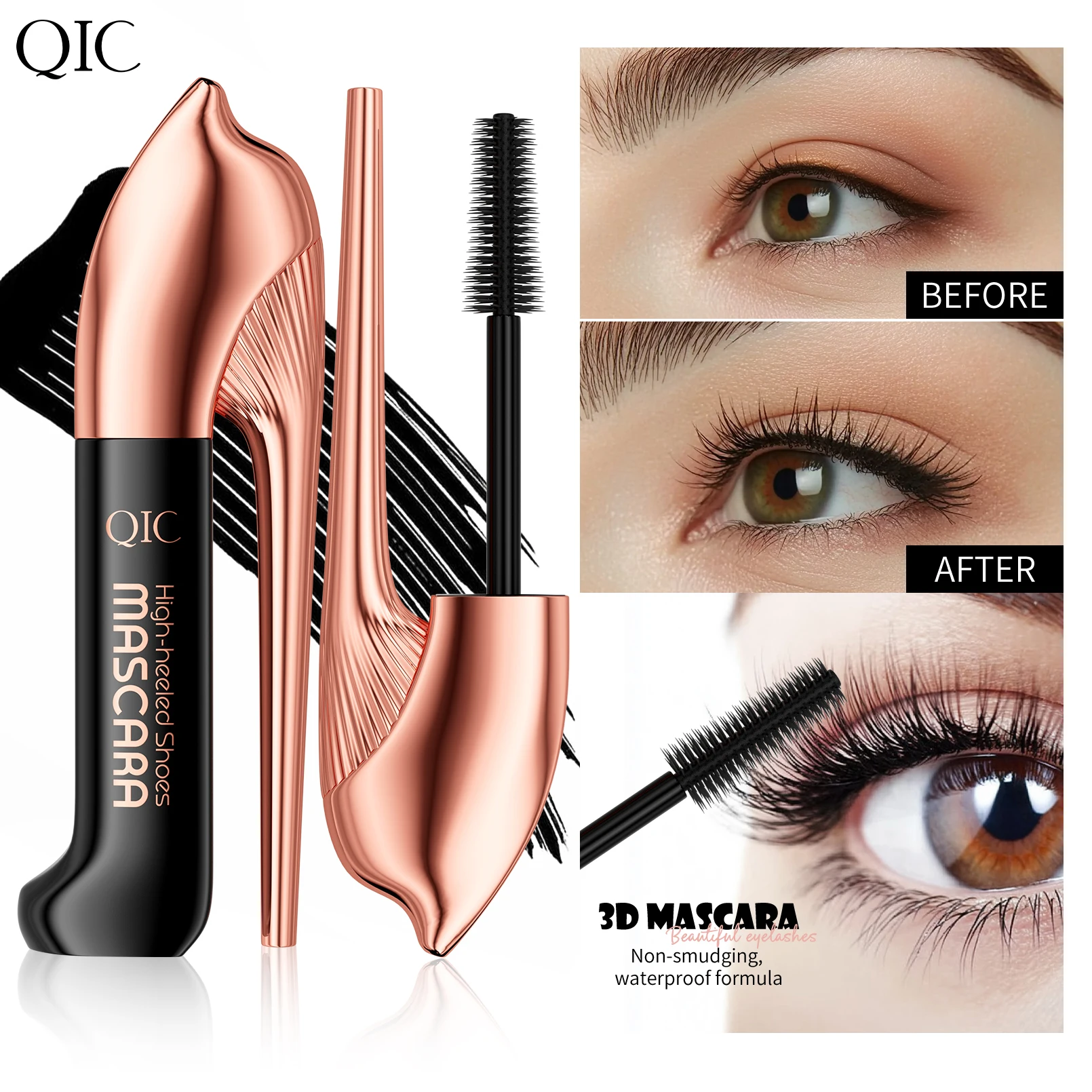 Mascara met hoge hakken, wimperprimer waterproof, verlenging, volumegevend, krullend, geen vlekken, geen make-up