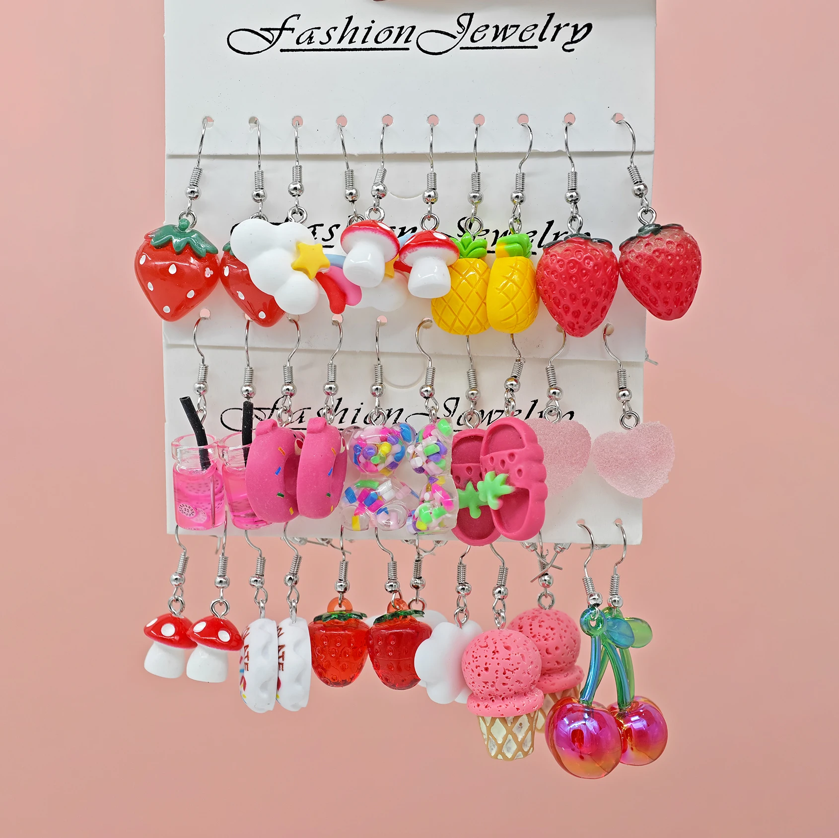 30 قطعة جديدة طازجة وحلوة ملونة حلوة دونات كاندي الكرز قلادة أقراط الاكريليك بالتنقيط النفط الحب الفراولة #1