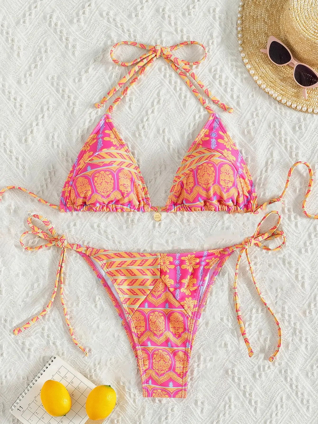 Blue Floral Print 2 Piece Micro Bikini Set for Women 2027 New Push Up Bra Thong Swimsuit Beach Bathing Suit Holiday Swimwear